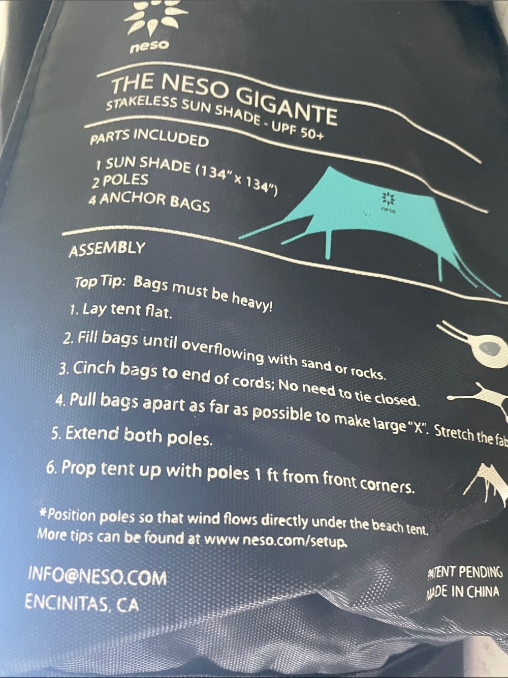 Blue Beach Sun Shade Canopy - Neso gigante 134x134. Almost new. - Picture 2 of 5
